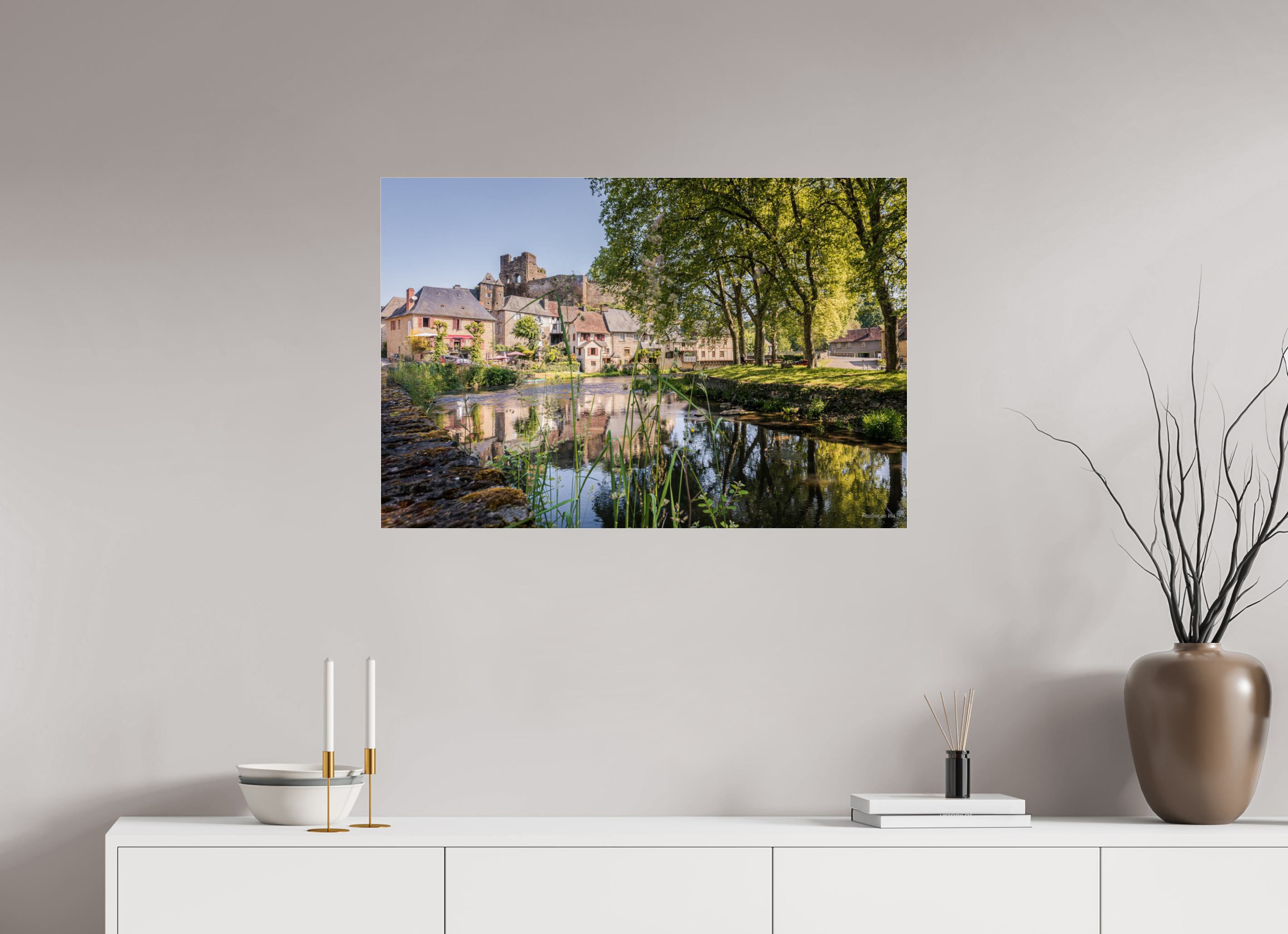 90 x 60 cm, Photo Print Under Acrylic Glass Ségur le Château au lever du soleil