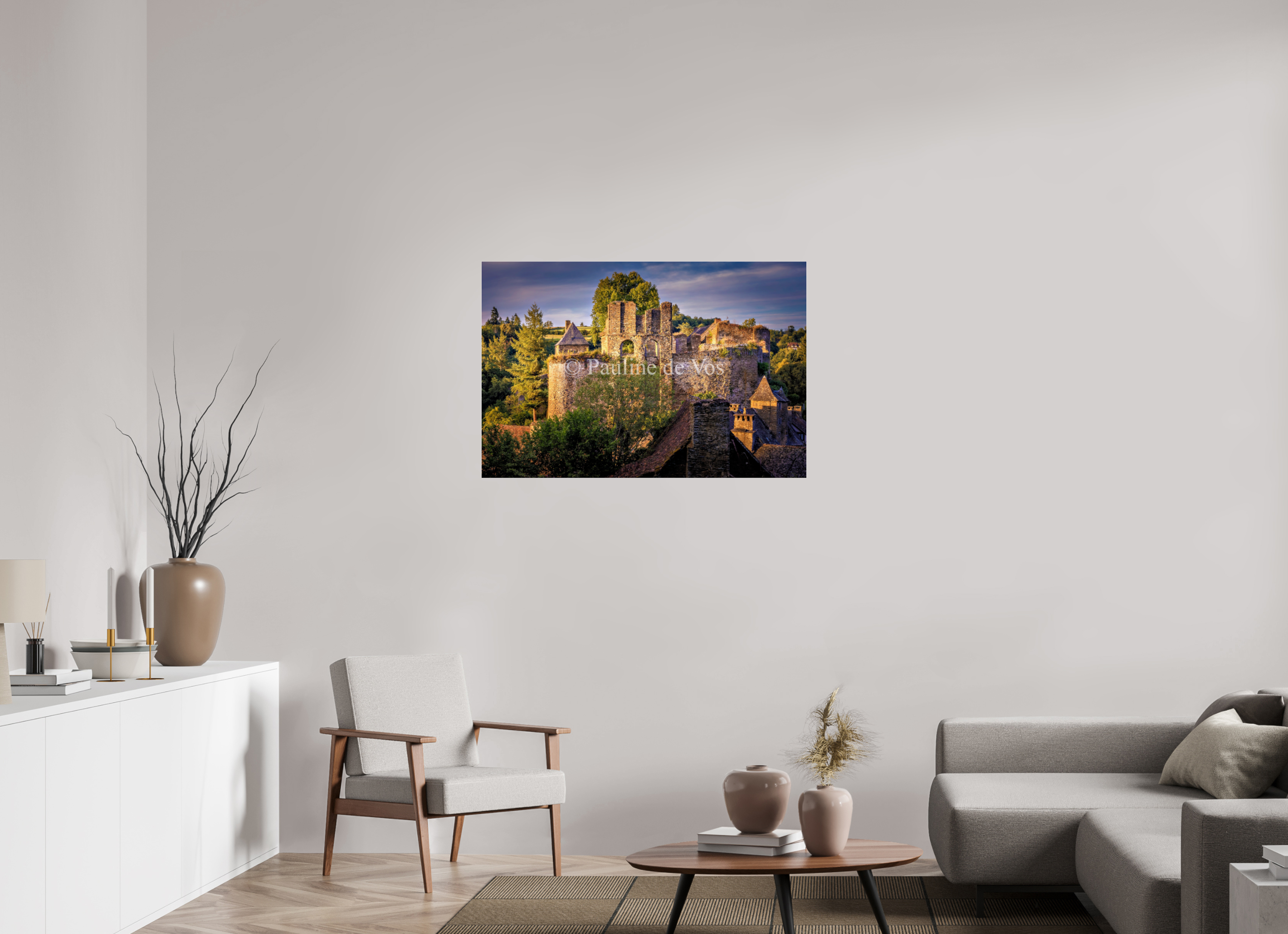 105 x 70 cm, Photo Print Under Acrylic Glass Château de Segur au coucher du soleil