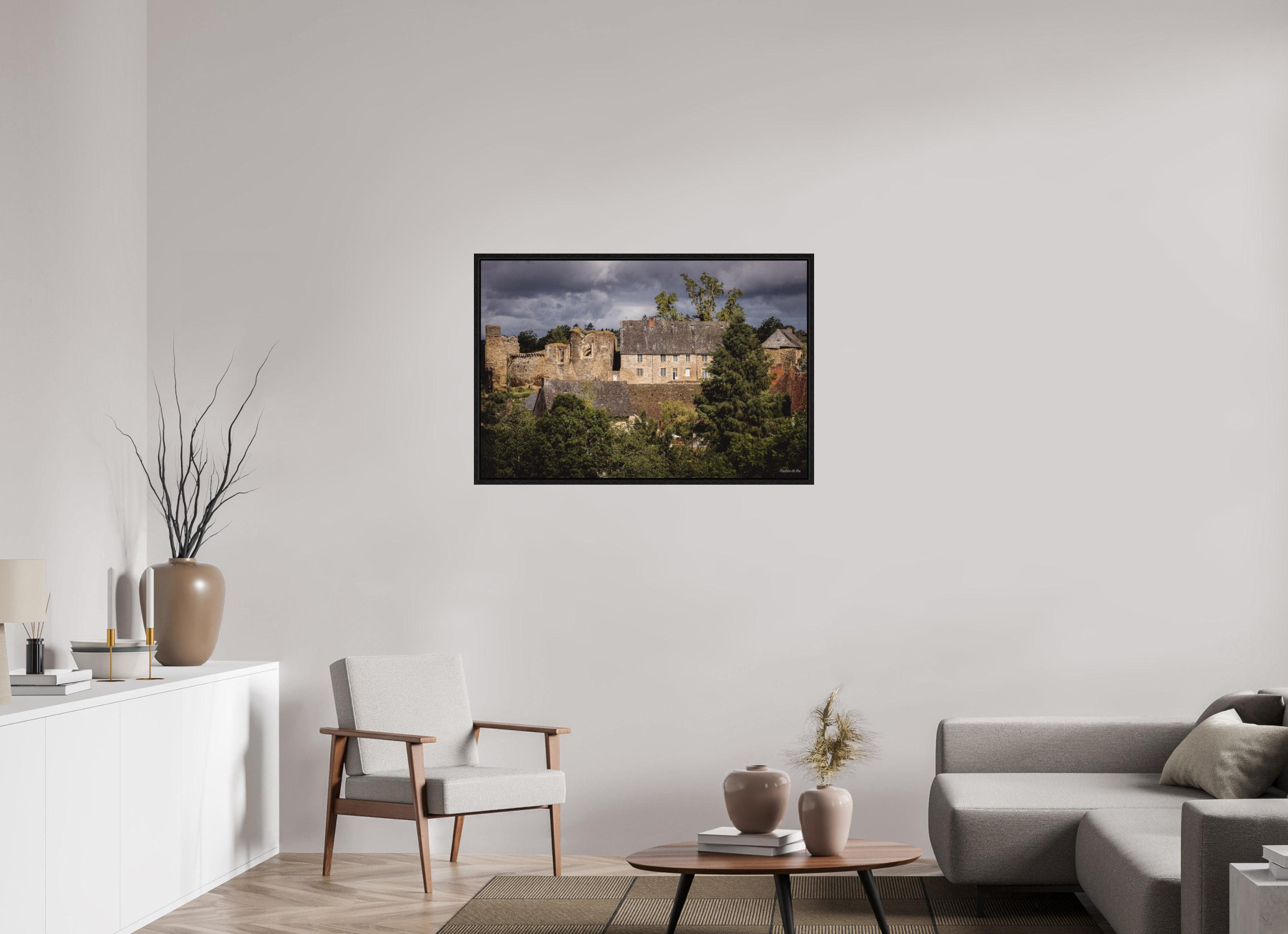 105 x 70 cm, Floater Frame Château de Ségur pendant l'orage