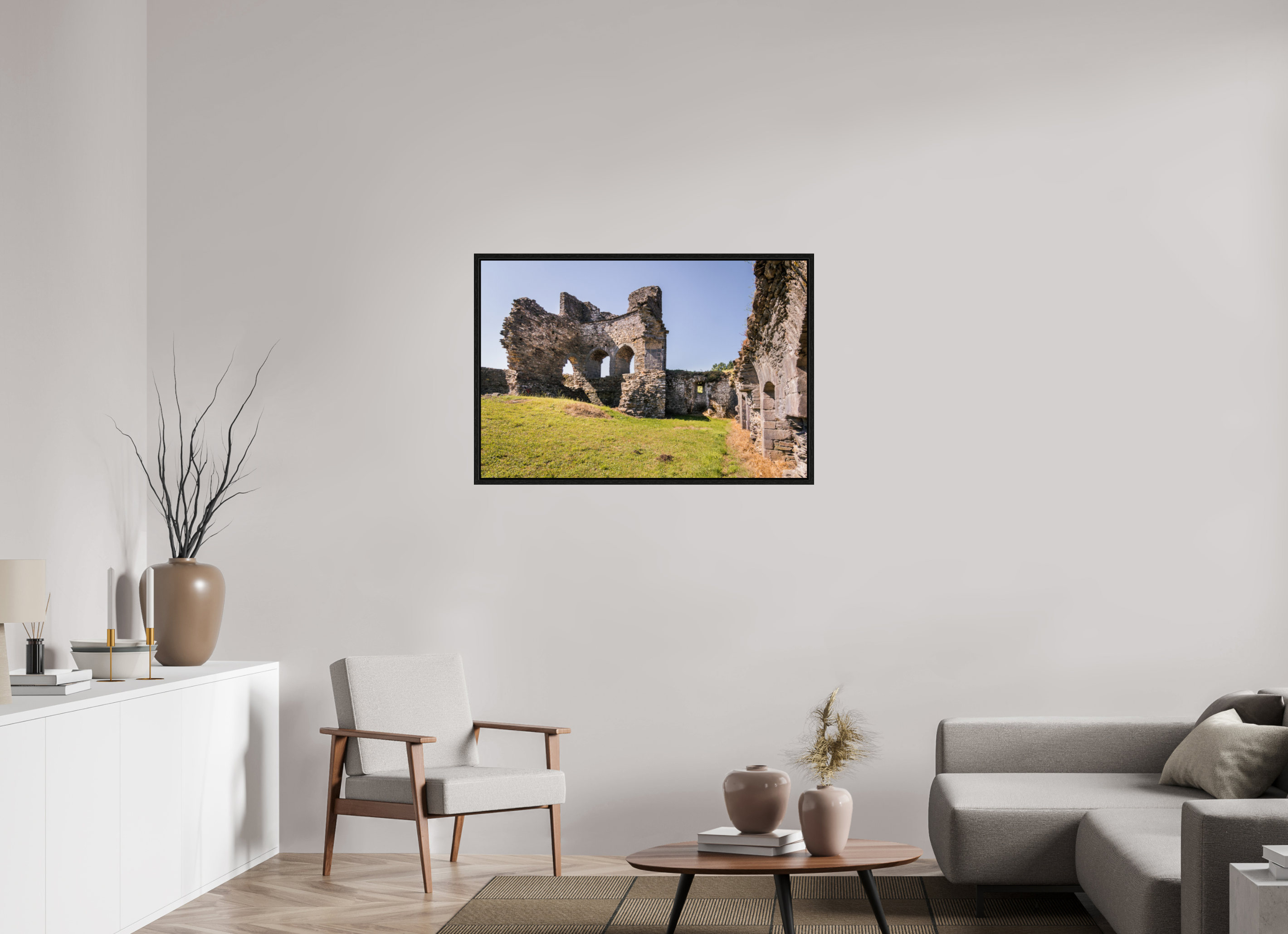 105 x 70 cm, Floater Frame La ruïne du Château de Ségur