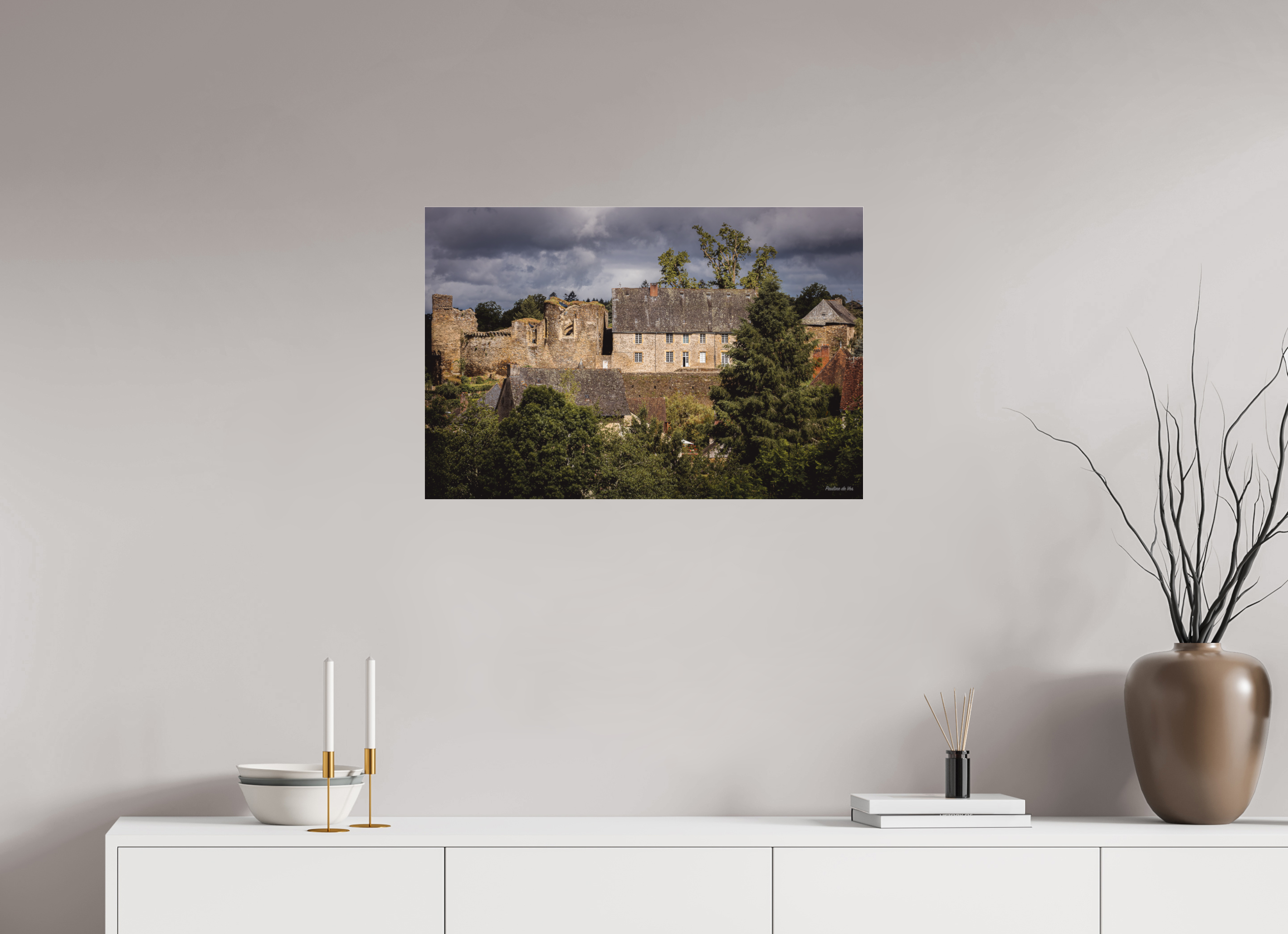 75 x 50 cm, Photo Print Under Acrylic Glass Château de Ségur pendant l'orage