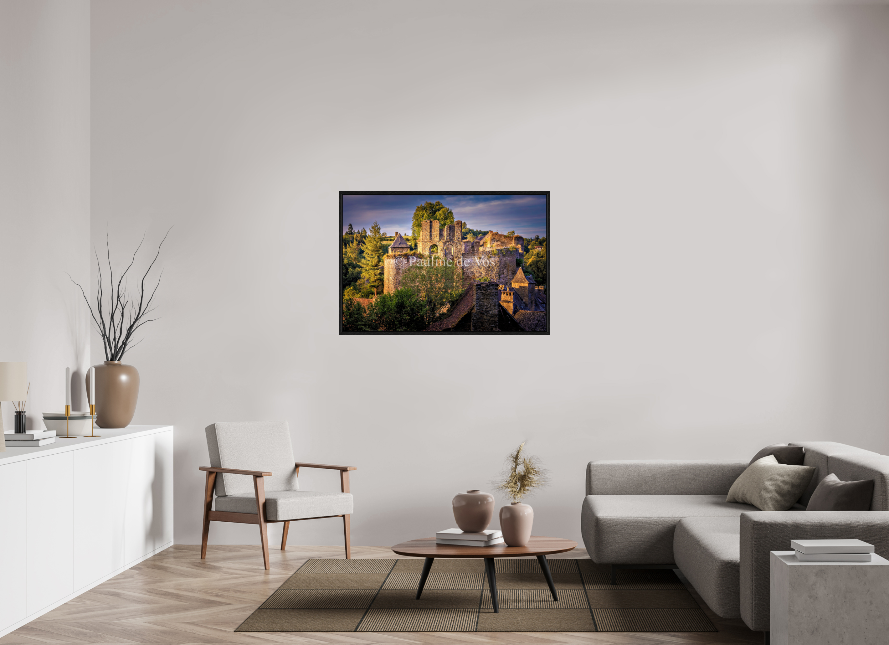 120 x 80 cm, Floater Frame Château de Segur au coucher du soleil
