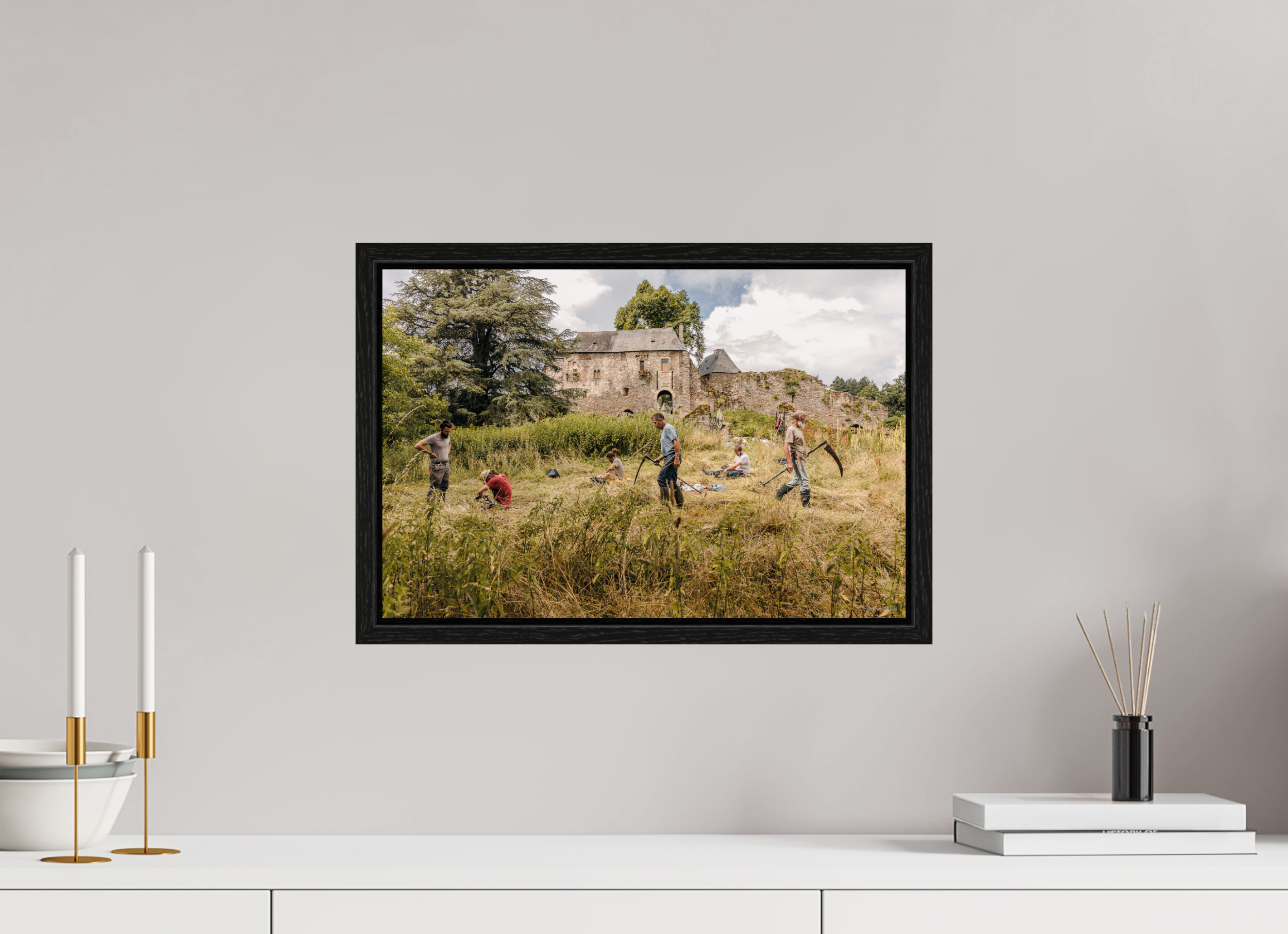 45 x 30 cm, Floater Frame Fauchage à la faux à Ségur le Château