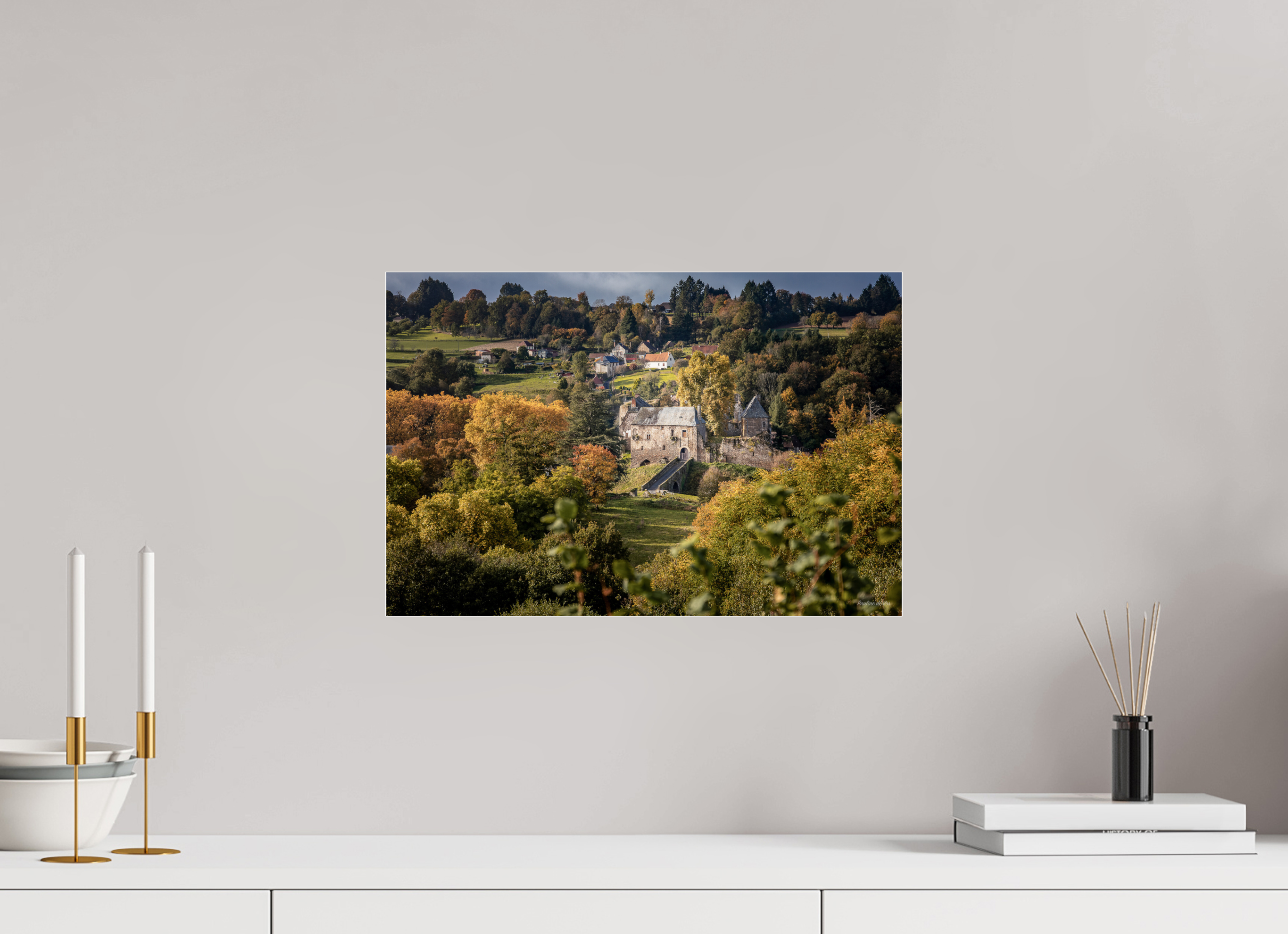 45 x 30 cm, Photo Print Under Acrylic Glass Vue sur Ségur le Château