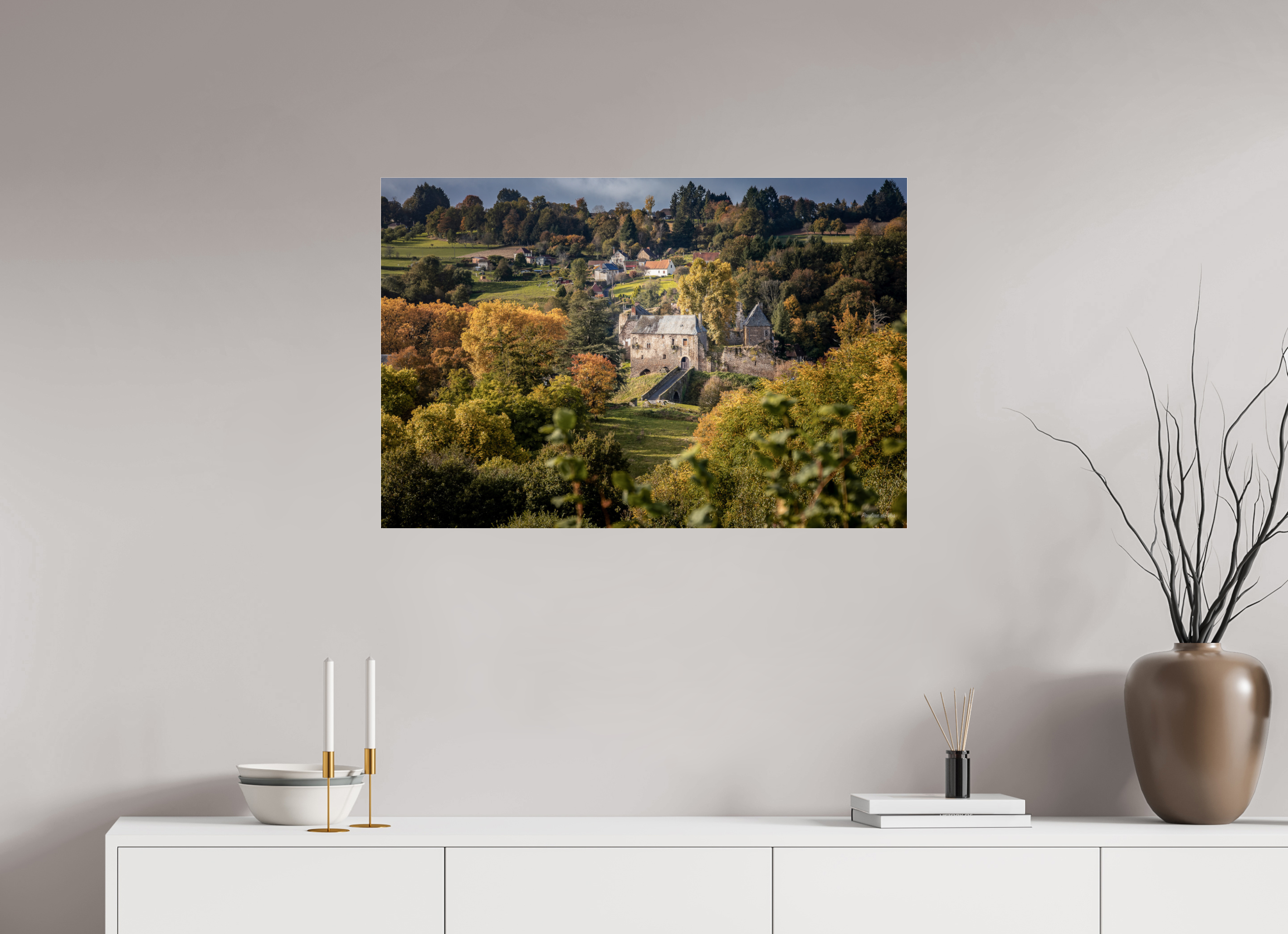 90 x 60 cm, Photo Print Under Acrylic Glass Vue sur Ségur le Château