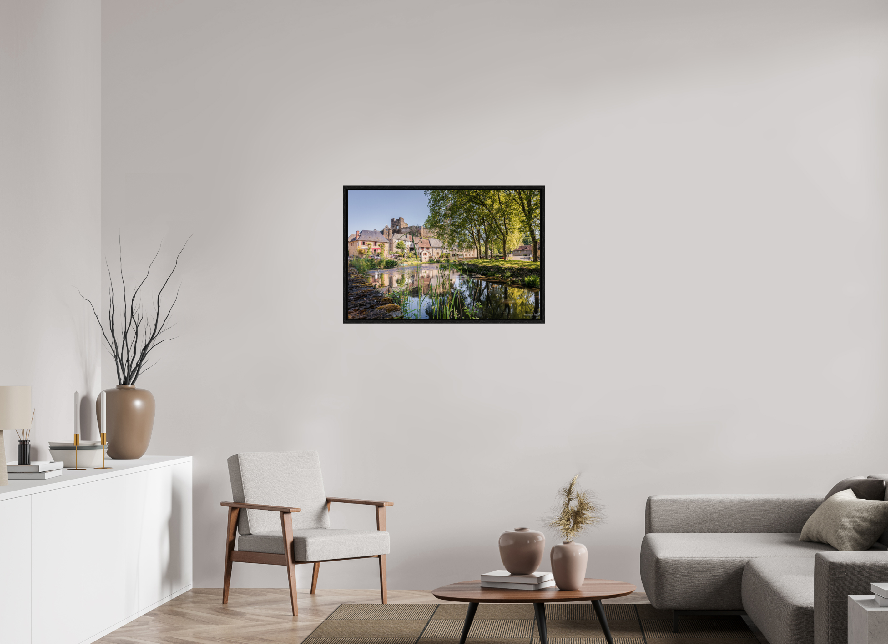 90 x 60 cm, Floater Frame Ségur le Château au lever du soleil