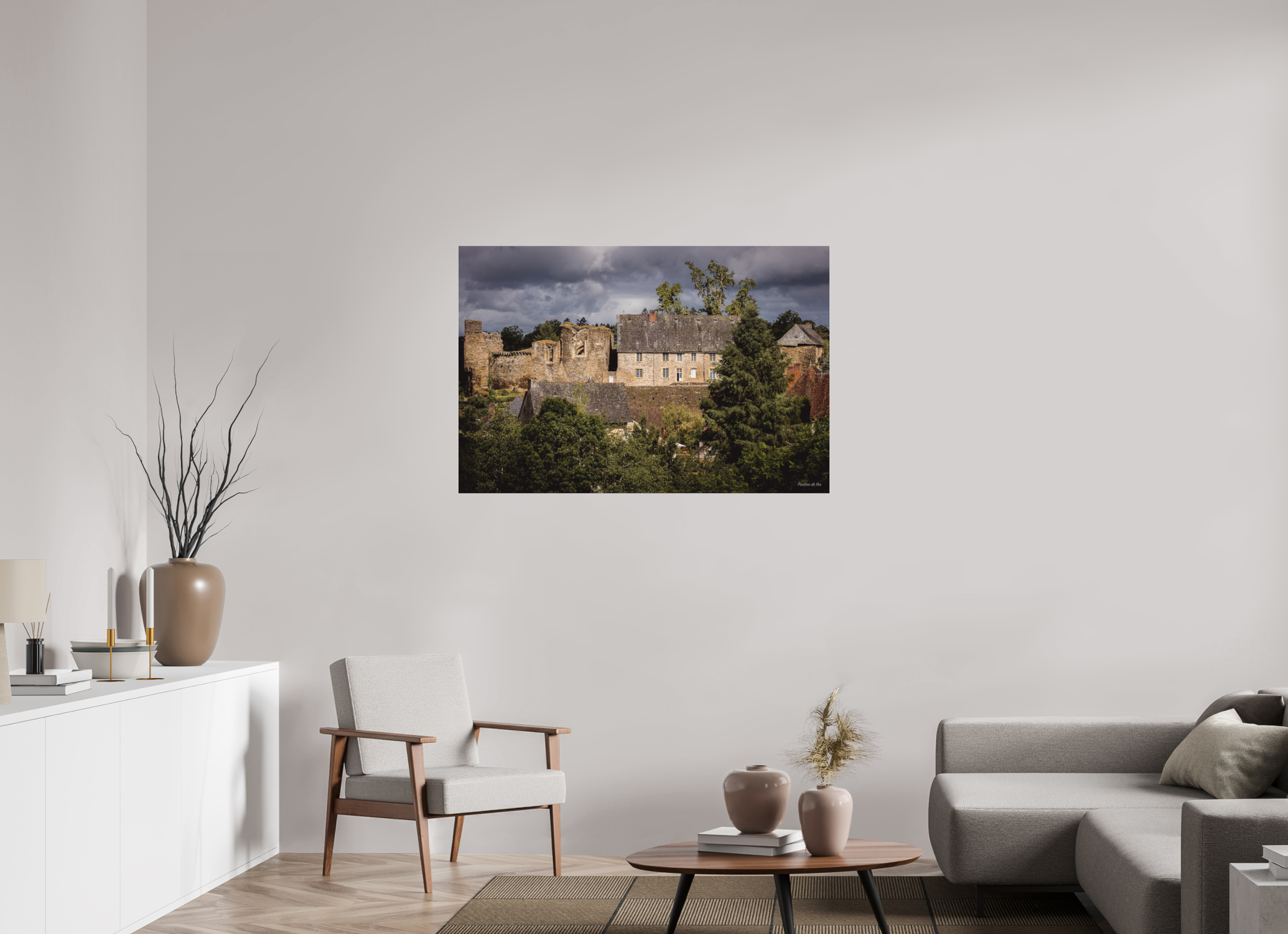 120 x 80 cm, Photo Print Under Acrylic Glass Château de Ségur pendant l'orage