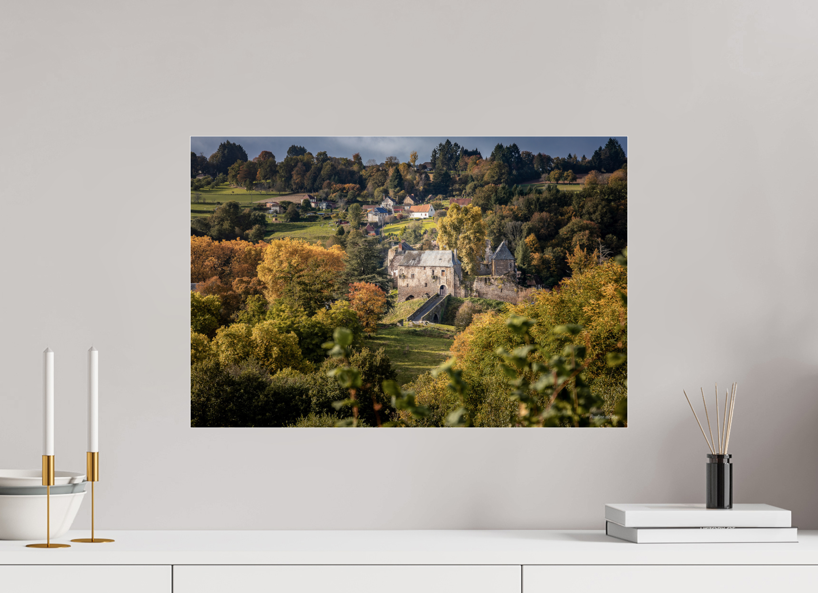 60 x 40 cm, Photo Print Under Acrylic Glass Vue sur Ségur le Château