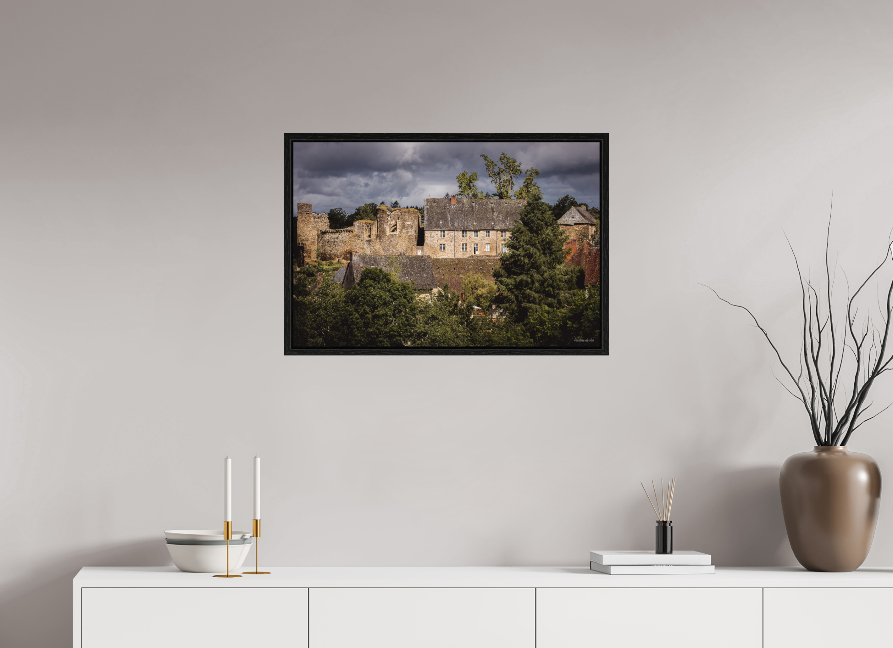 75 x 50 cm, Floater Frame Château de Ségur pendant l'orage
